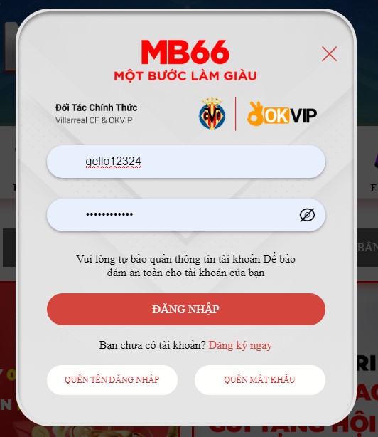 Màn hình giới thiệu Mb66 cách đăng nhập tài khoản